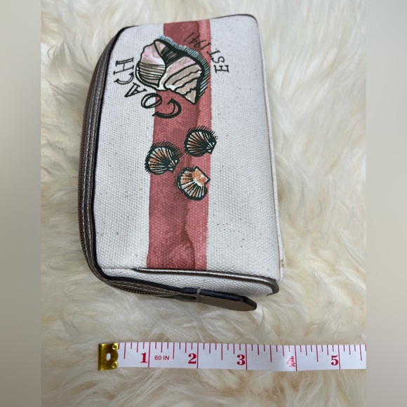Coach Beach Canvass Cosmetic Bag Beach Shell Retired  Metallic Bronze Trim - Picture 7 of 10